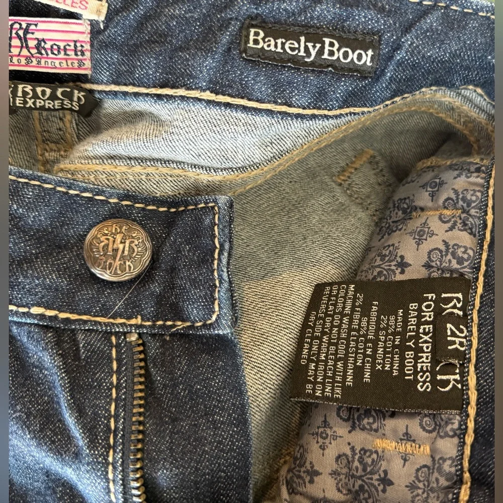 ReRock Express Y2K Jeans Womens 2R Long Inseam Barely Boot Dark Blue Wash EUC - Picture 4 of 11